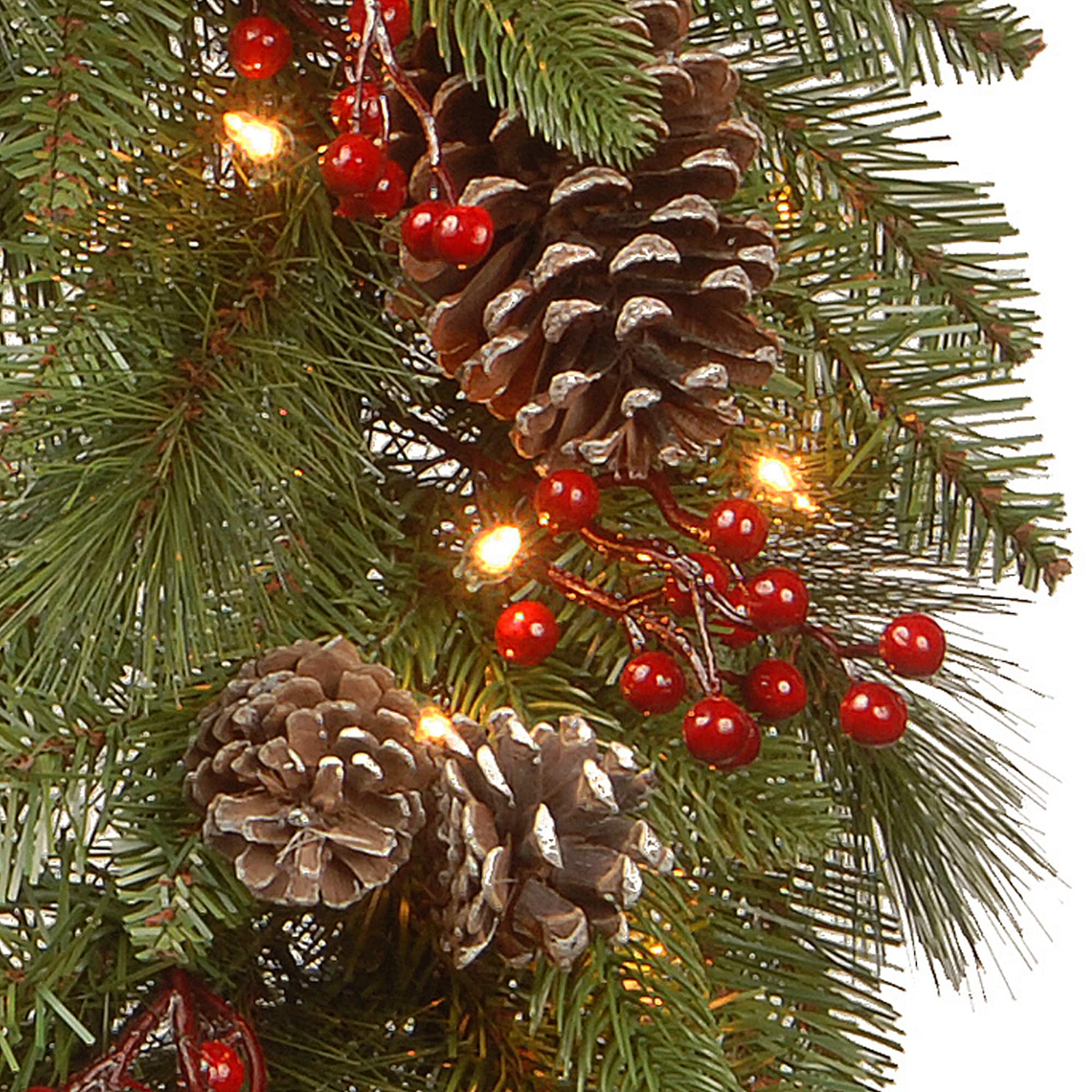 24" White LED Bristle Berry Wreath